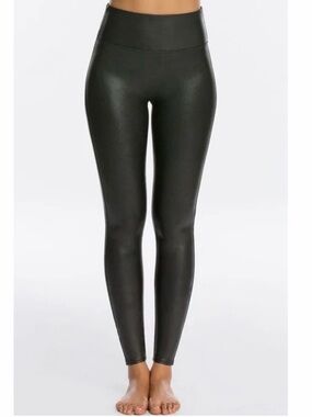 Spanx Faux Leather Leggings Pants Womens Small/Petite Ankle High Rise Waist